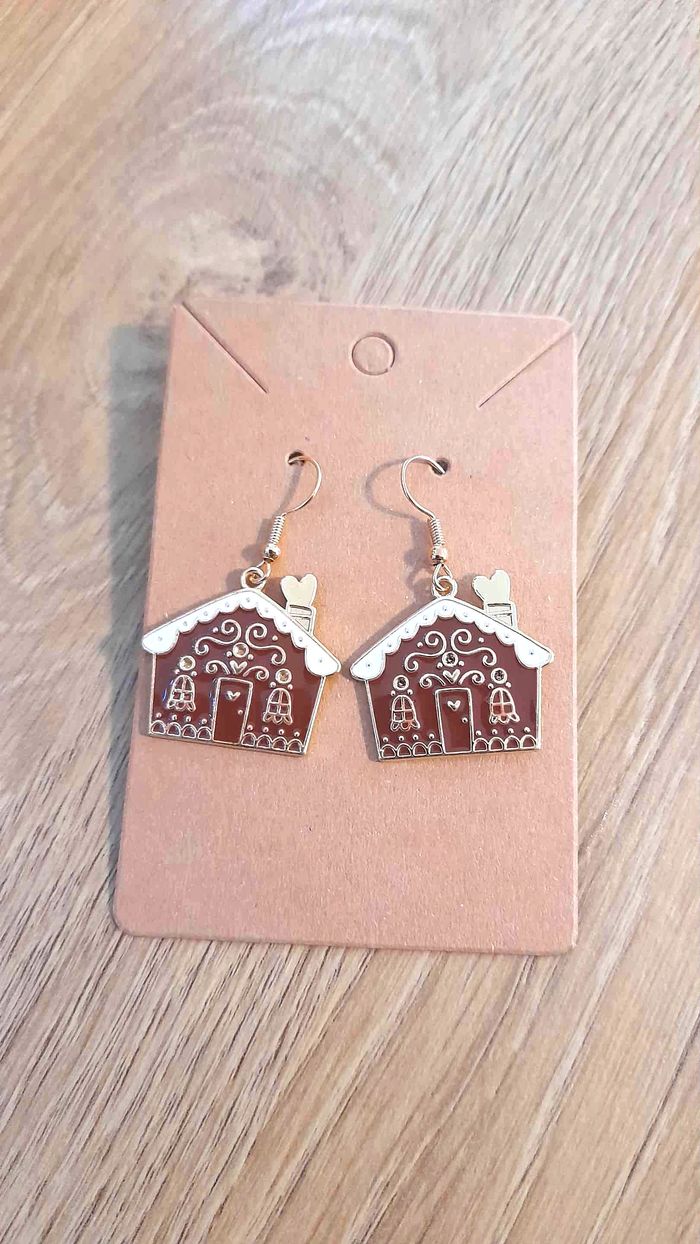 Bijoux Noël | Boucles d’Oreilles Maison Pain d’Épices – Neuf - photo numéro 2