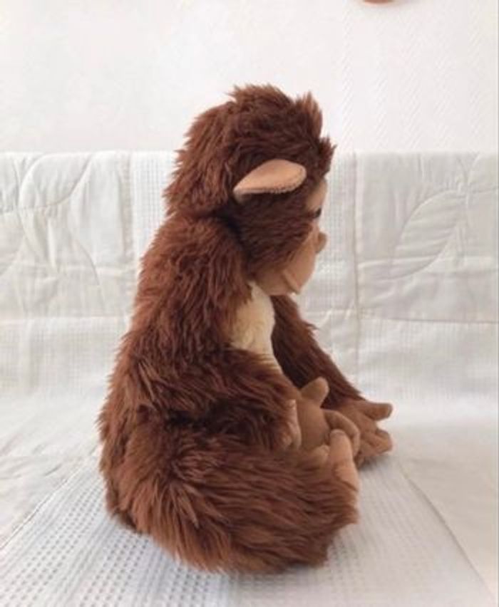 Grande peluche 40 centimètres gorille / singe assis marron et beige Vintage - photo numéro 3
