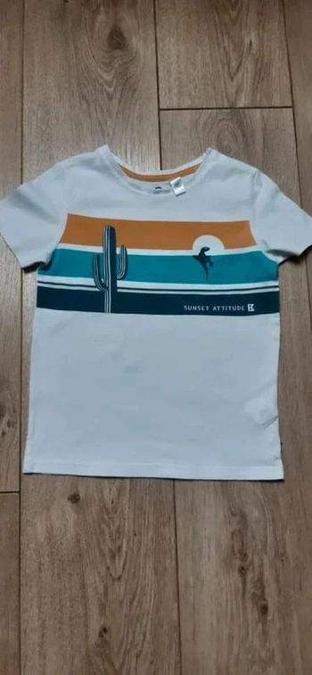 Tee-shirt MC okaidi blanc "sunset attitude" 5 ans