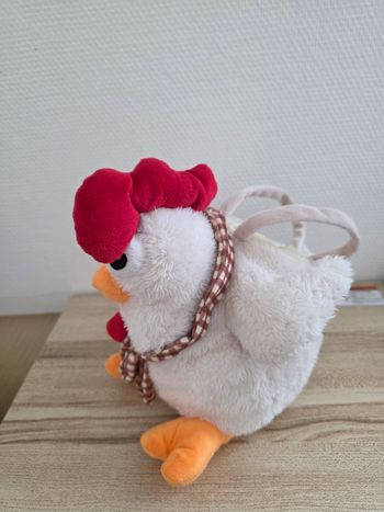 PELUCHE SAC POULE BLANCHE MARQUE FIZZY 30 CM