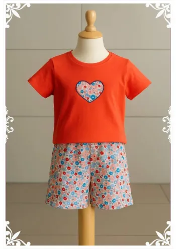 🍊 Pyjama fille 12 ans – Haut Kiabi brodé & short fait main 🌸