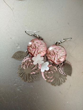 Boucles d'oreilles rose fleuri cabochon