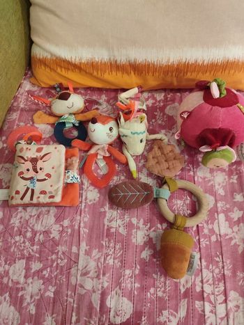 Lot hochets tissu lilliputiens et moulin roty