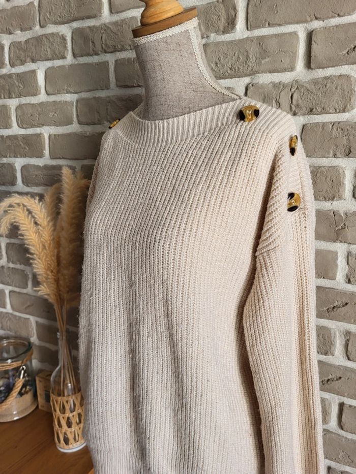 Pull en maille beige boutonné aux épaules Pimkie - photo numéro 8