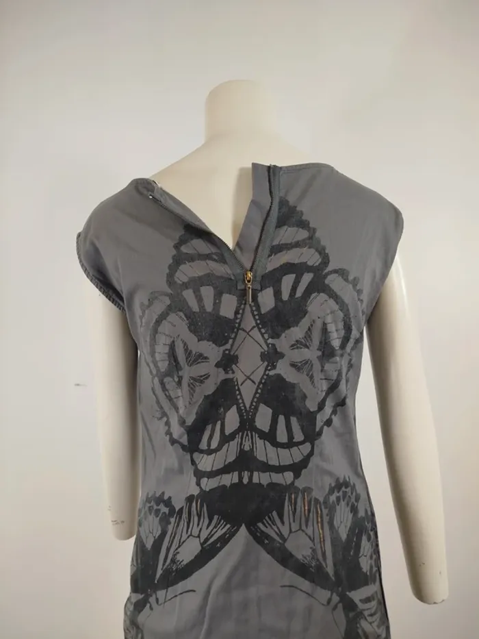 Robe grise imprimé papillon Bonobo Jeans taille unique à zip dans le dos A1567 - photo numéro 2