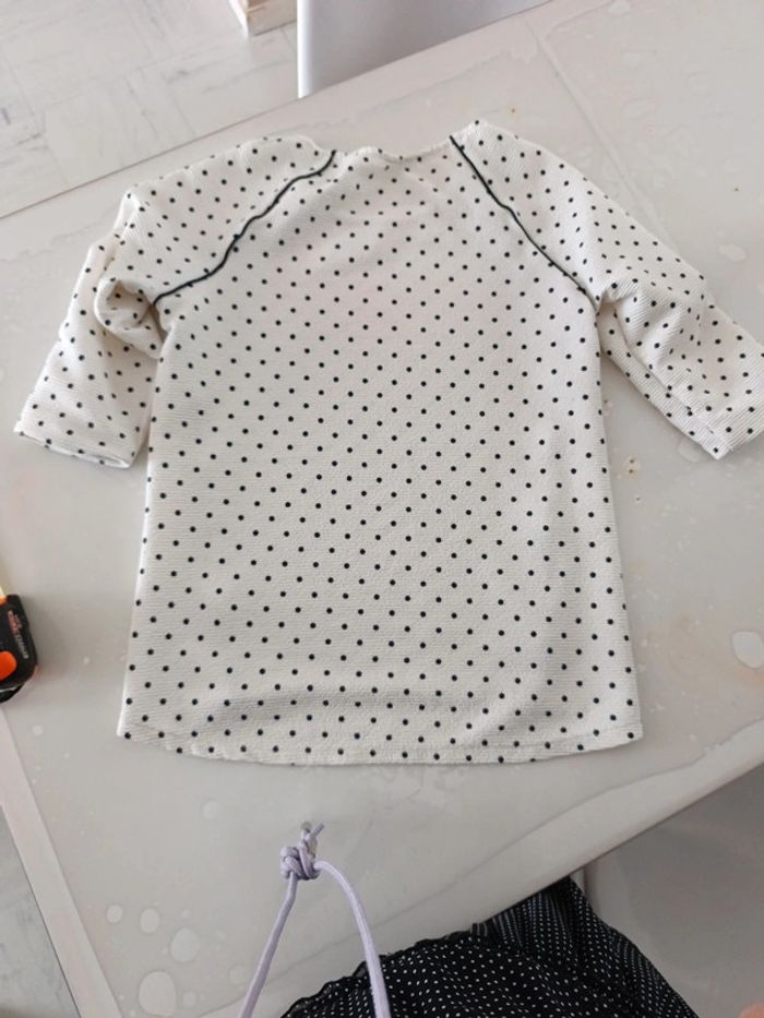 Haut gaufré blanc a pois bleu TU - photo numéro 5