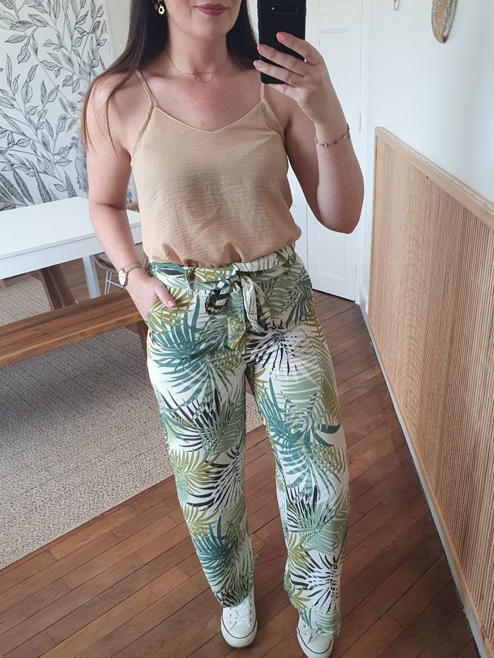 Top Prague beige camel effet lin Taille L - photo numéro 3