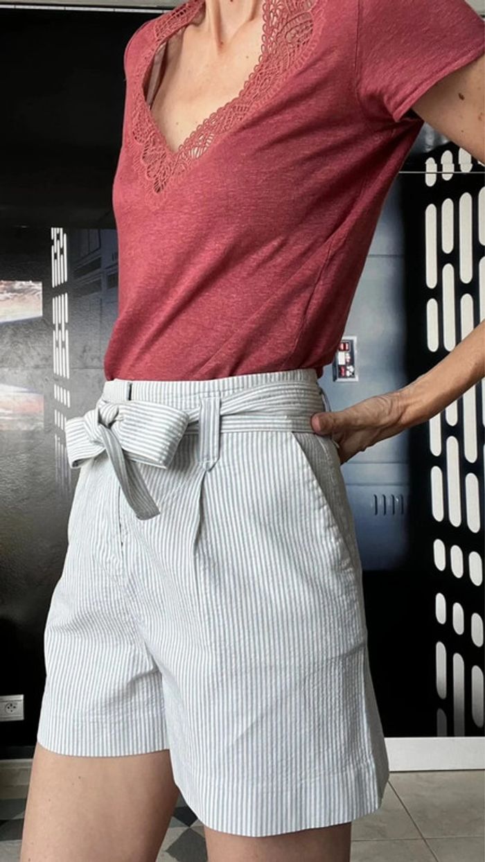 Short Lucas rayé tissu gauffré - photo numéro 3