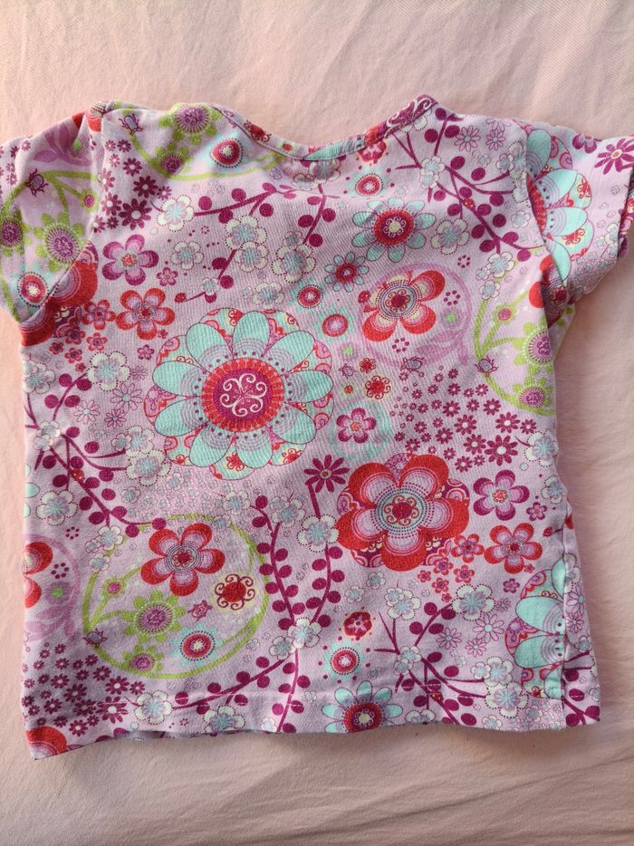 Tee-shirt manches courtes fille rose fleuri 86 cm - photo numéro 4