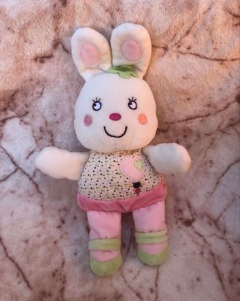 Doudou peluche Chat Lapin Blanc Kitchoun Coeur Rose Vert Nicotoy