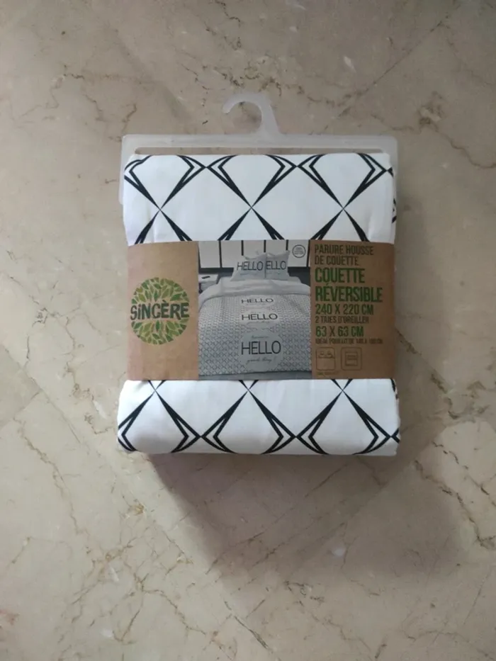 Parure housse de couette réversible king size neuve pur coton