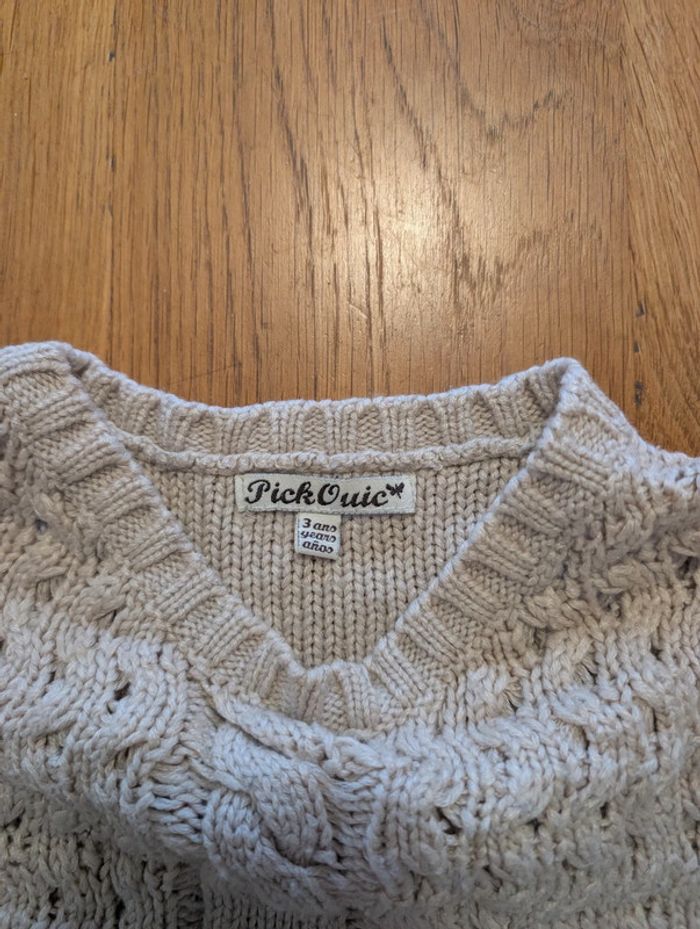 Pull beige fille Pick Ouik 3 ans - photo numéro 2