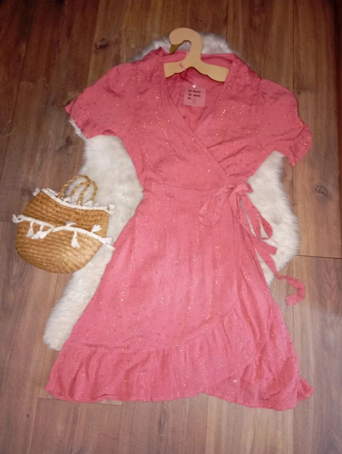 Goa 🔆 neuf ! robe portefeuille rose plumetis taille L soit 38/40