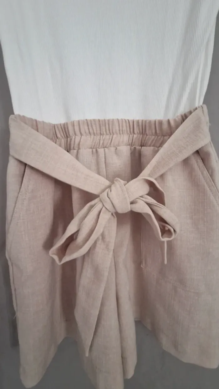 Combi short beige/marron et blanc 36 femme - photo numéro 2
