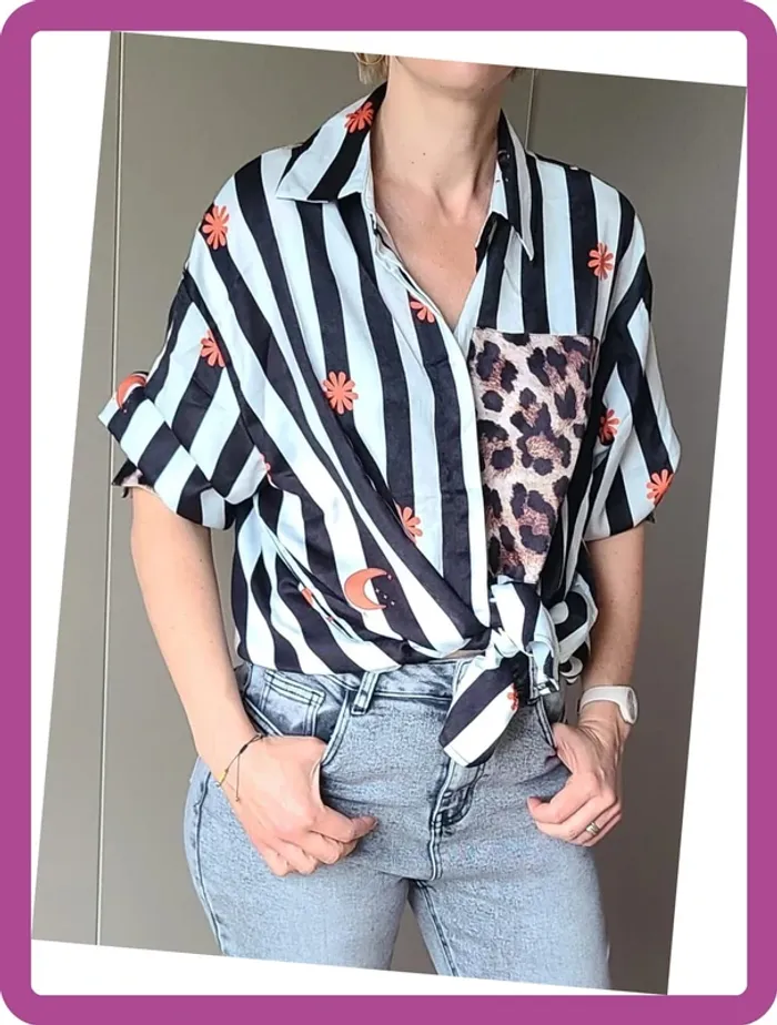 Chemise à rayures, effet Soie, Neuve avec étiquette, Taille S (36/38) - photo numéro 3