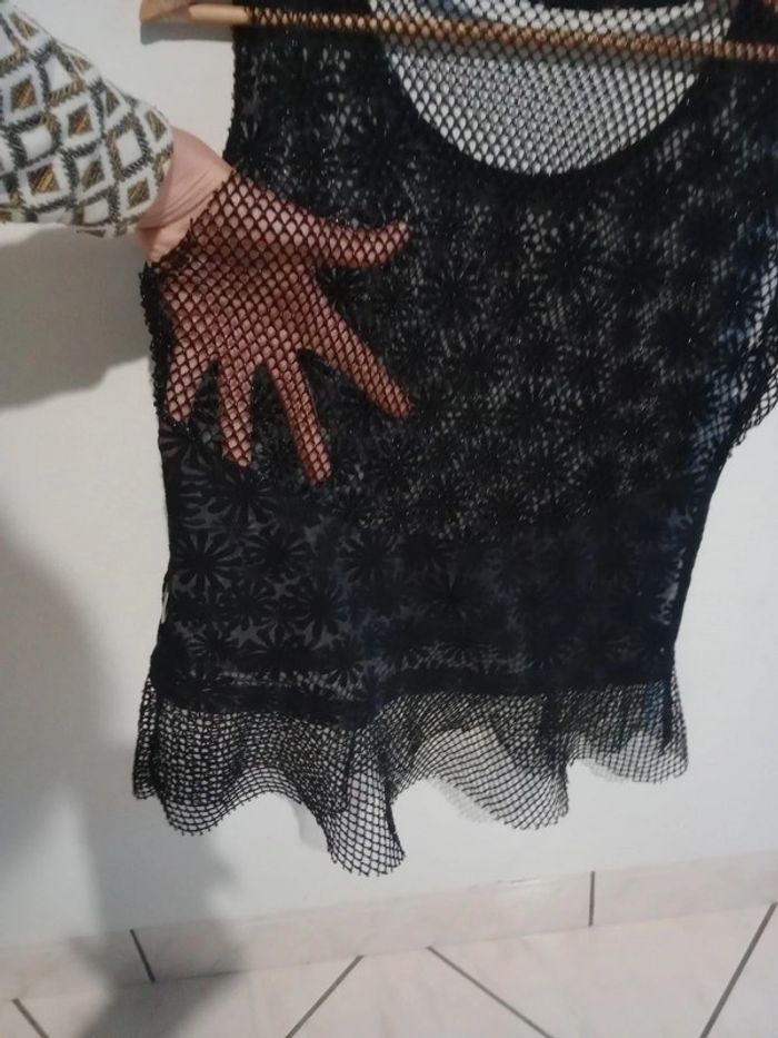 Top femme 38 ajouré  transparent noir c73 - photo numéro 8