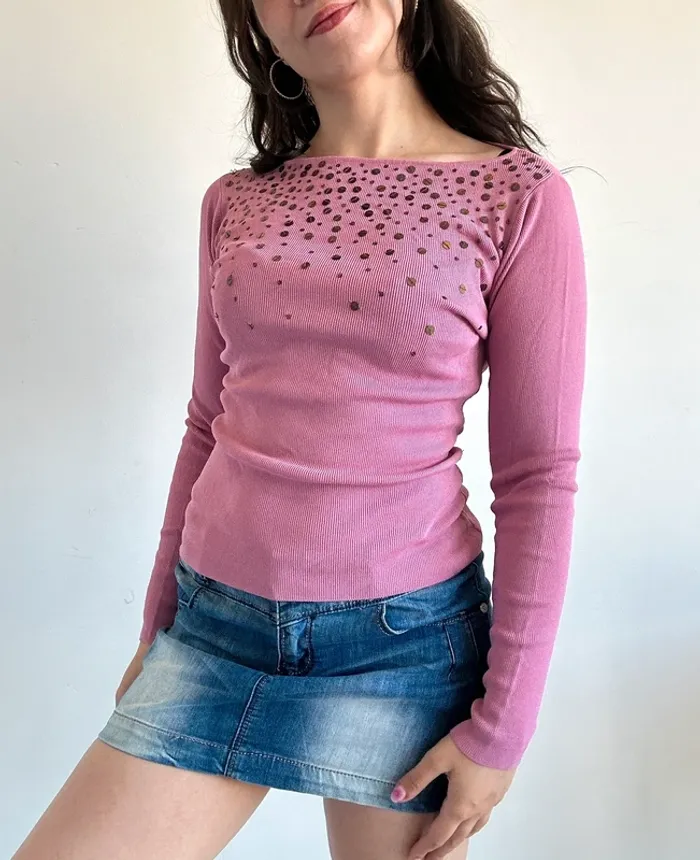 Haut vintage années 2000 y2k rose à sequins taille S - photo numéro 2