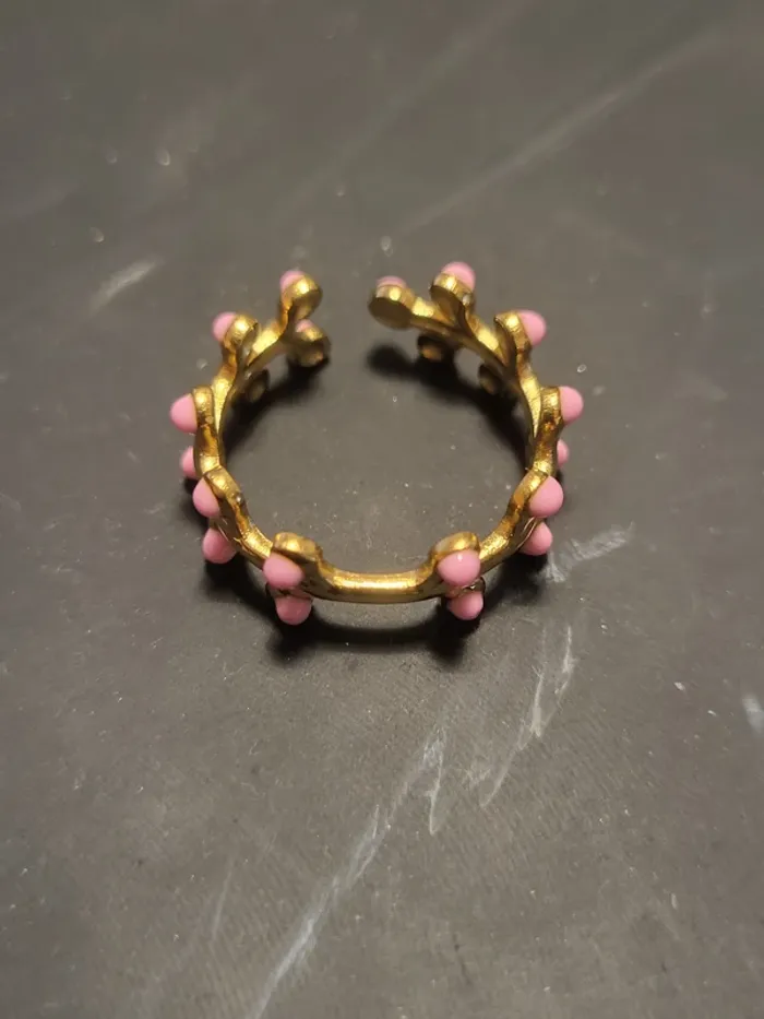 Bague acier inoxydable doré ajustable epi boules roses - photo numéro 2