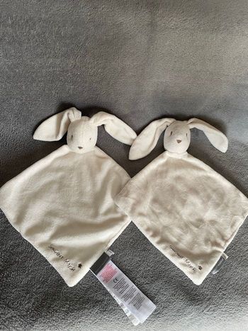 Lot de 2 Doudou plat losange lapin blanc beige Sergent Major