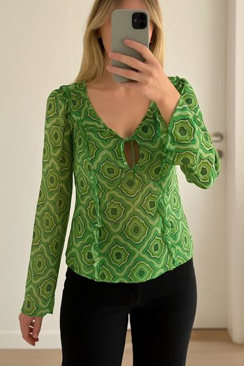 Blouse fluide à motifs rétro verts - Zara (Taille L)
