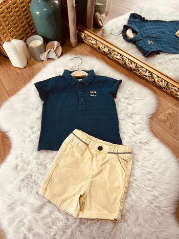 Taille 18 mois ensemble d’été 2 pièces garçon TAO bleu marine et jaune + sun day * 💙