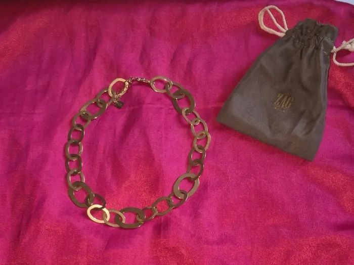 Collier ras de cou or anneau Zag avec pochon neuf - photo numéro 2