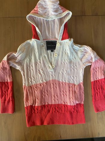 Pull maille avec tresses Tommy Hilfiger blanc rose avec capuche 12/14 ans