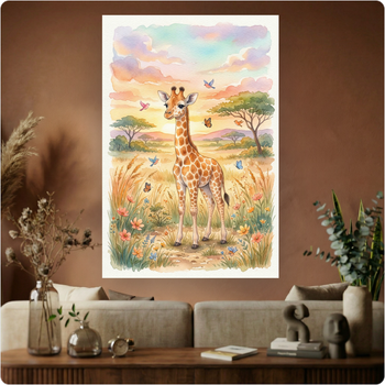 Affiche murale "Girafe Savane" poster animal safari coucher soleil déco A3 Sans cadre