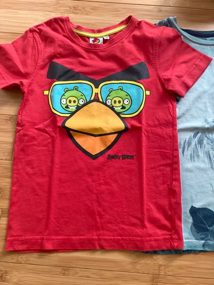 8 ans - Set de 3 t-shirt manches courtes - rouge, vert, bleu ciel palmier - photo numéro 2