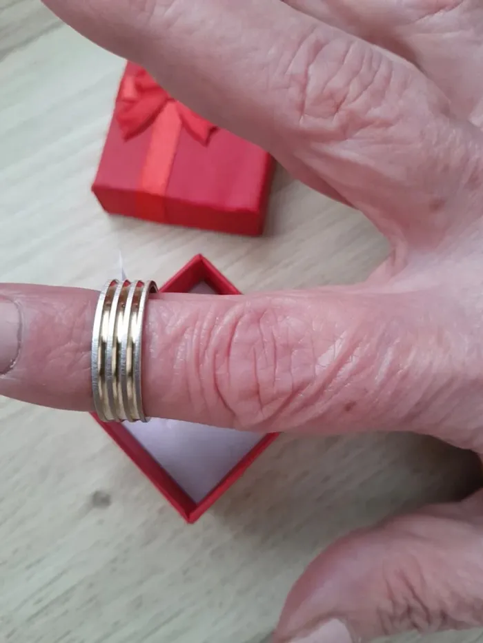 Bague Homme, argentée et dorée, acier inoxydable, taille 61 - photo numéro 3