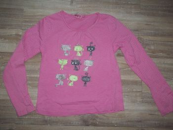 T-shirt ml rose rayé chatons NKY 10 ans (Kiabi1)