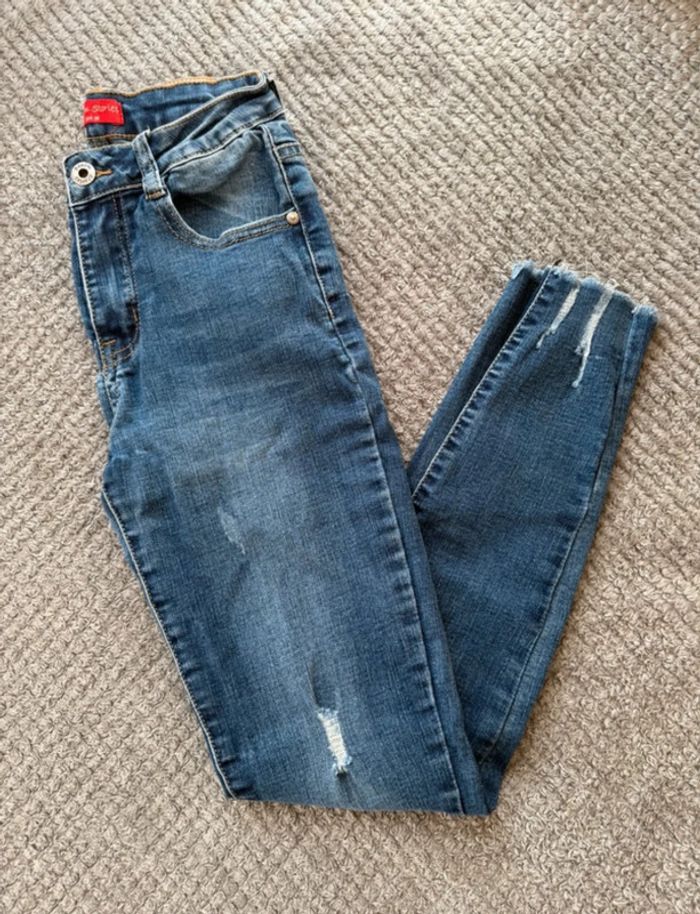 Jean slim bleu taille haute (36)