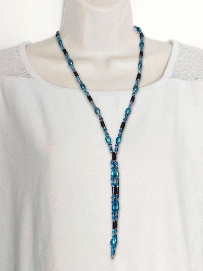 Collier / bracelet magnétique perle bleu turquoise  - 89cm - photo numéro 3