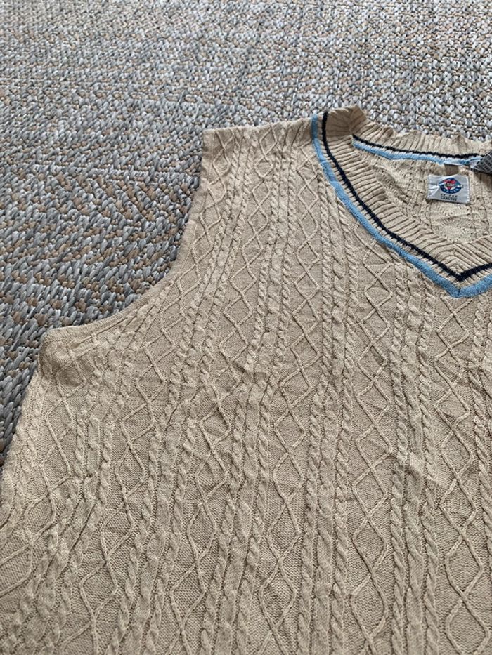 Pull sans manche vintage beige Y2k beige torsadé knitwear Vuarnet France - photo numéro 3