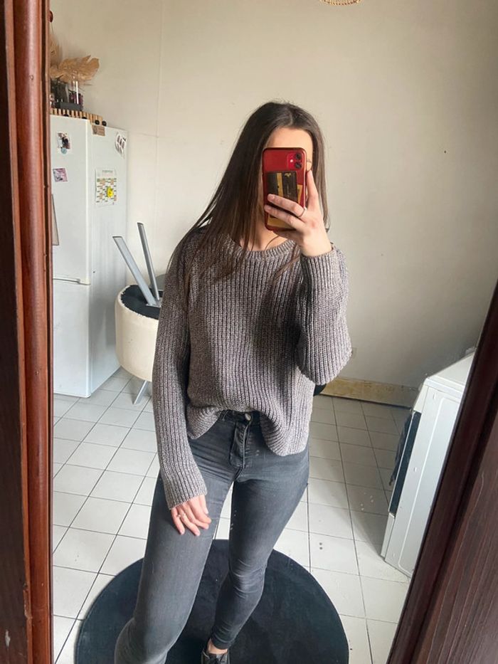 Pull gris en maille H&M - photo numéro 2