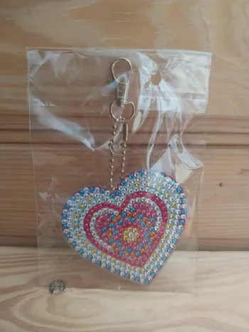 Porte clé recto / verso cœur en Diamond painting