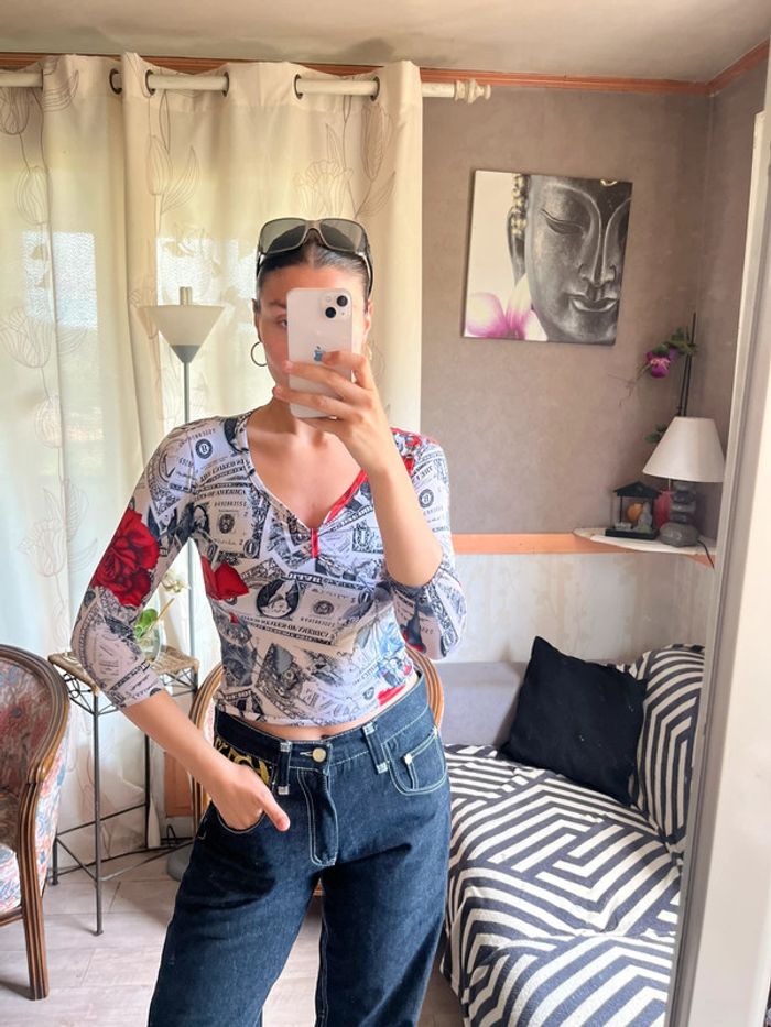 Top cerise vintage bohème champêtre destroy y2k grunge gothic cargo baggy