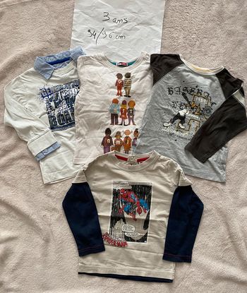Lot 4 T-shirts manches longues - DPAM, Marvel & autre - 3 ans - TBE