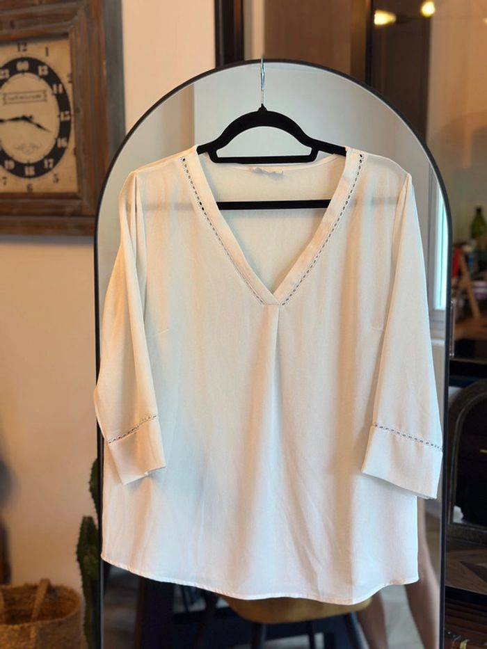 Blouse manches 3/4 blanc uni Ycoo taille L