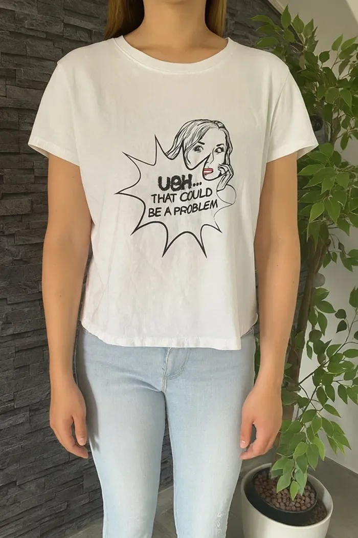 💥 🤍T-shirt Blanc Pop Art Bershka – Taille 36 🤍💥 TBE