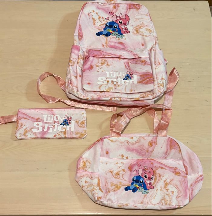 Ensemble sac à dos grande capacité 3 pièces Stitch sac à dos, sac à collations et plumier assortis NEUF - photo numéro 3