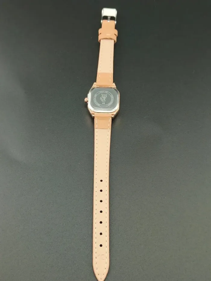 Montre hexagonale, brun-noisette, rose-dorée - photo numéro 4