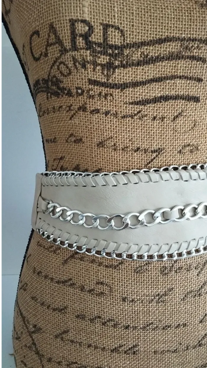 Ceinture élastique beige chaînette argenté 70/80 cm - photo numéro 4