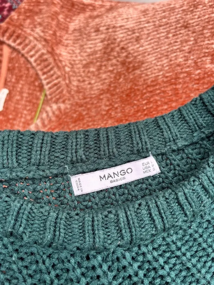 Mango - Pull vert foncé sapin grosses mailles - photo numéro 3