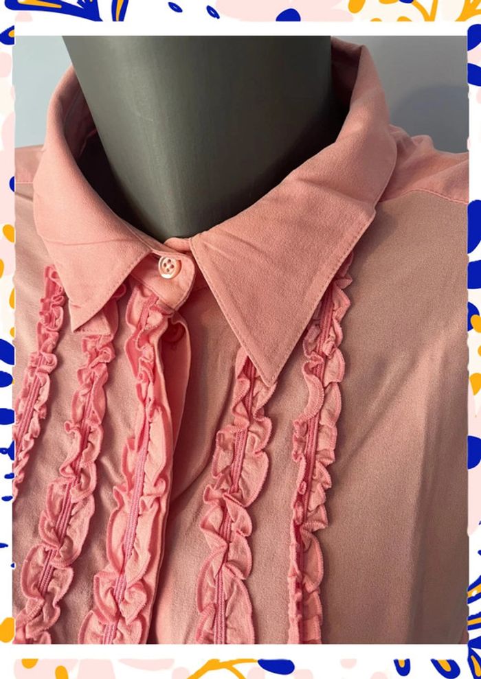 Chemise en soie rose Féraud T46 – Froufrous élégants & manches longues - photo numéro 2