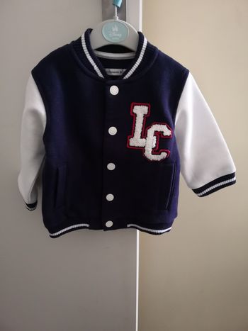 Sweat pressionné look veste en molleton doux (Bleu marine et blanc) 12 mois (74 cm) Lulu Castagnette