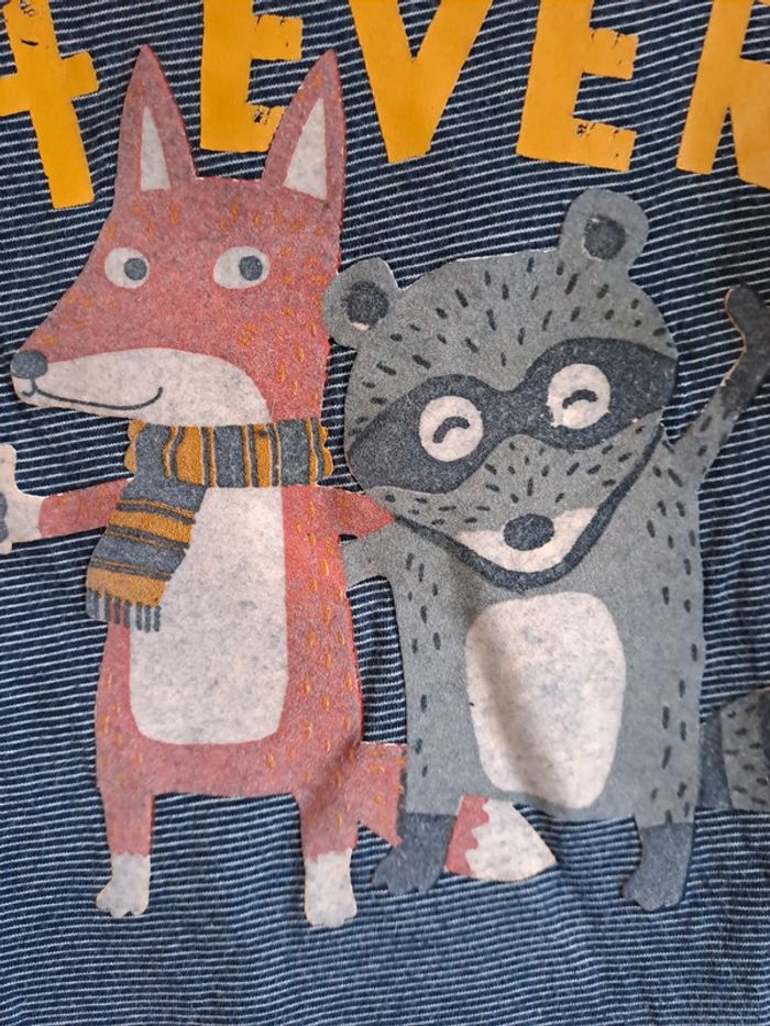 Tee-shirt manches longues garçon rayé bleu marine friends renard raton laveur C&A 8 ans - photo numéro 3