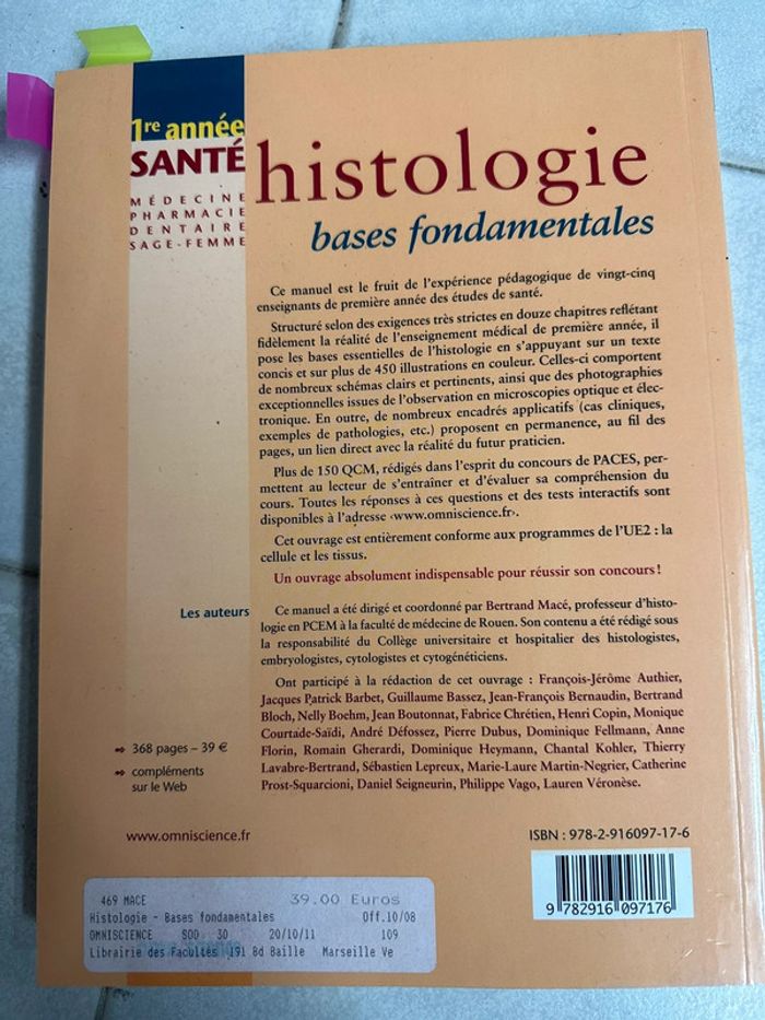 Livre histologie bases fondamentales paces - photo numéro 3