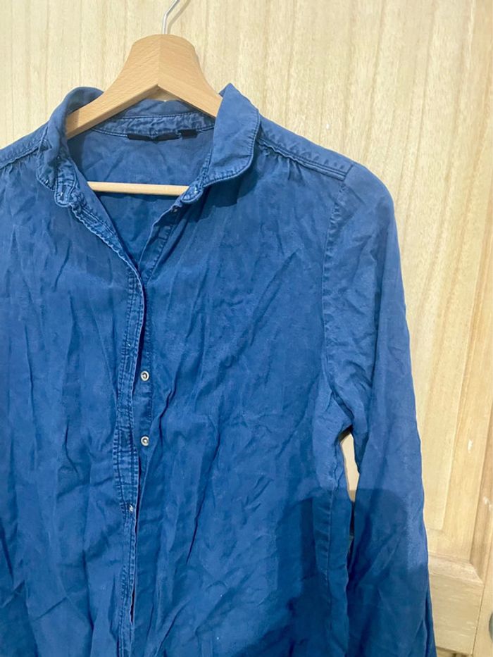 Chemisier manches longues bleu simple basic uni taille S - photo numéro 4