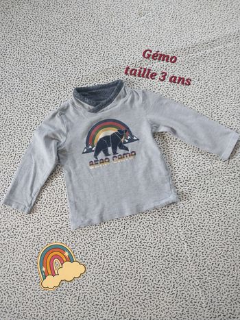 t-shirt manches longues ours arc-en-ciel garçon 3 ans gémo gris